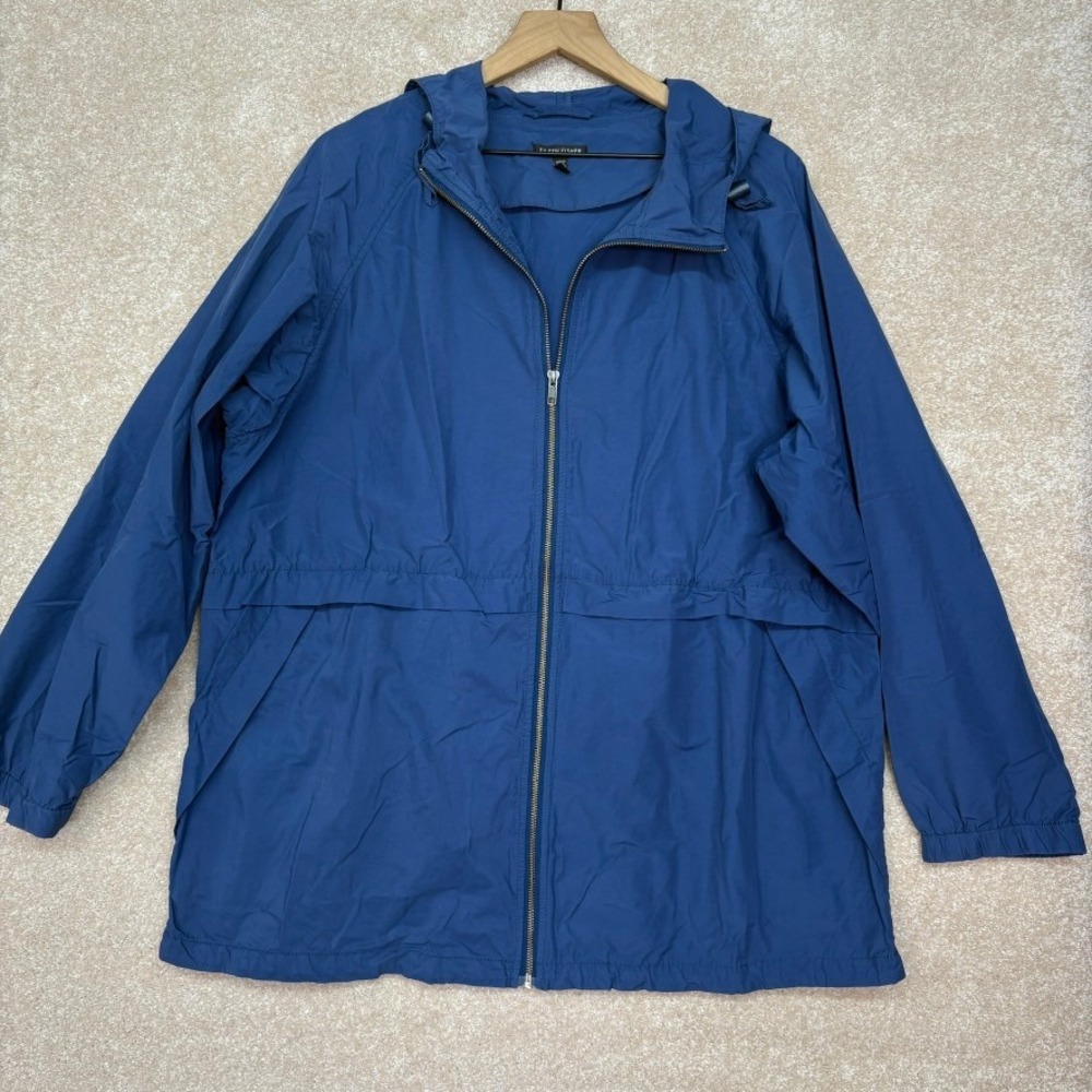Eileen Fisher Lightweight Jacket Size XL Blue‎ Nylon Cotton Utility Windbreaker